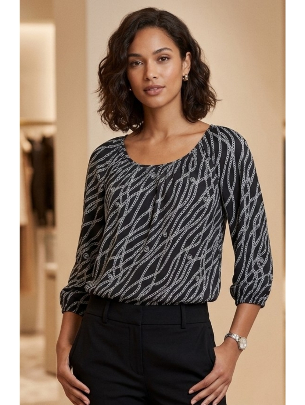 Michael Michael Kors Silver Chain Link Mk logo Top Black Size M